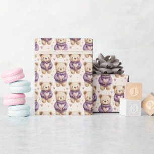 Schattigee teddyberen in Paarse truien Cadeaupapier