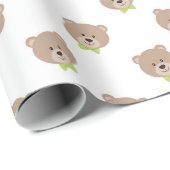 SCHATTIGEE TEDDYBEREN MET GROENE BOWTIES CADEAUPAPIER (Rol Hoek)