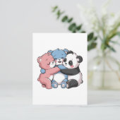 Schattigee teddyberen met panda briefkaart (Staand voorkant)