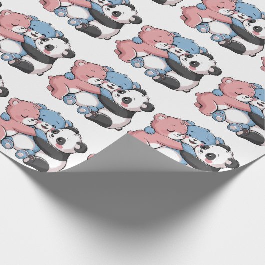 Schattigee teddyberen met panda cadeaupapier (Hoek)