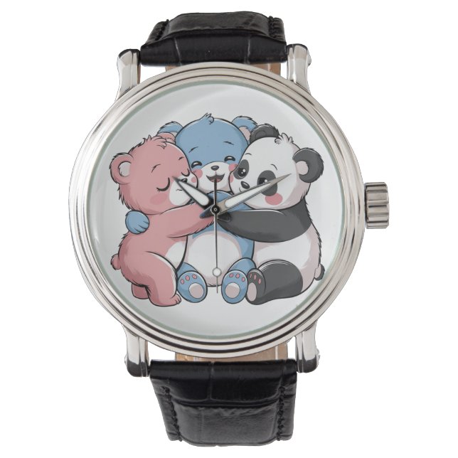 Schattigee teddyberen met panda horloge (Voorkant)