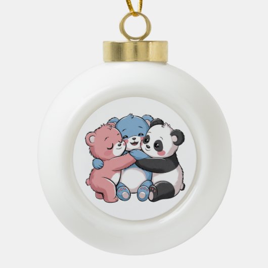 Schattigee teddyberen met panda keramische bal ornament (Voorkant)