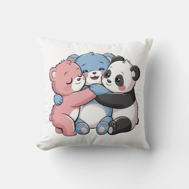 Schattigee teddyberen met panda kussen (Voorkant)