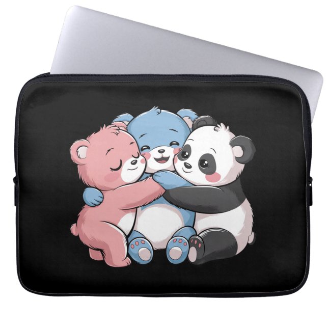 Schattigee teddyberen met panda laptop sleeve (Voorkant)