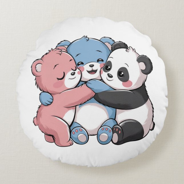 Schattigee teddyberen met panda rond kussen (Voorkant)