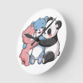 Schattigee teddyberen met panda ronde klok (Hoek)
