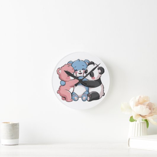 Schattigee teddyberen met panda ronde klok (Huis)