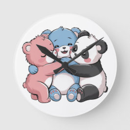 Schattigee teddyberen met panda ronde klok