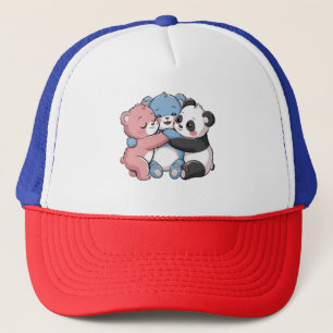 Schattigee teddyberen met panda trucker pet