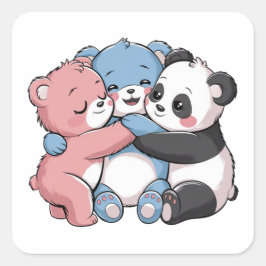 Schattigee teddyberen met panda vierkante sticker