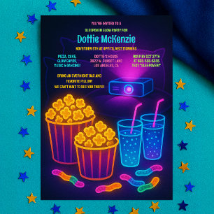 Schattigee Teenage Sleepover Glow Party Movie Invi Kaart