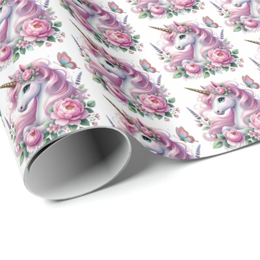 Schattigee tegelmeisjes eenhoorn feest cadeaupapier (Rol Hoek)