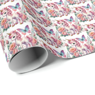 Schattigee tegelmeisjes eenhoorn feest cadeaupapier