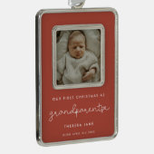 Schattigee terracotta eerste kerst als grootouders verzilverd omlijst ornament (Rechts)