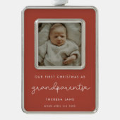 Schattigee terracotta eerste kerst als grootouders verzilverd omlijst ornament (Voorkant)