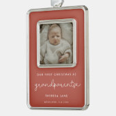 Schattigee terracotta eerste kerst als grootouders verzilverd omlijst ornament (Links)