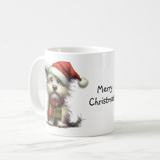 Schattigee Terriër Hond in een Kerstman Hoed Koffiemok (Voorkant links)