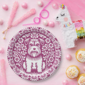 Schattigee Terrier Puppy in een bloementuin Aangep Papieren Bordje (Feest)