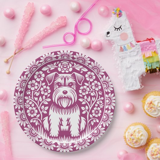 Schattigee Terrier Puppy in een bloementuin Aangep Papieren Bordje (Feest)