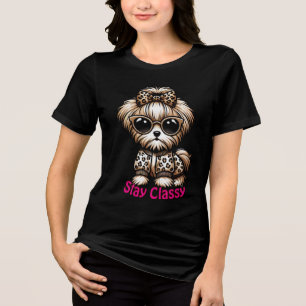 Schattigee Terrier Yorkshire Puppy 'Blijf Klassiek Tri-Blend Shirt