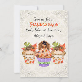 Schattigee Thanksgiving Cupcakes Baby shower Invit Kaart