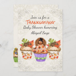 Schattigee Thanksgiving Cupcakes Baby shower Invit Kaart