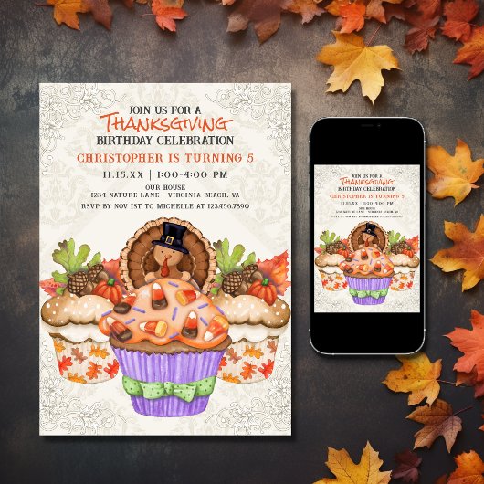 Schattigee Thanksgiving Cupcakes Verjaardag Kaart