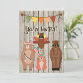 Schattigee Thanksgiving Dieren en Turkije 1e Verja Kaart (Staand voorkant)