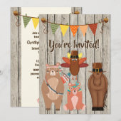 Schattigee Thanksgiving Dieren en Turkije 1e Verja Kaart (Voorkant / Achterkant)