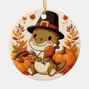 Schattigee Thanksgiving Dinosaurus Keramisch Ornament