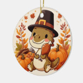 Schattigee Thanksgiving Dinosaurus Keramisch Ornament (Links)