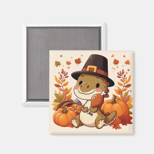 Schattigee Thanksgiving Dinosaurus Magneet (Voorkant / Achterkant)