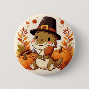 Schattigee Thanksgiving Dinosaurus Ronde Button 5,7 Cm