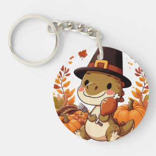 Schattigee Thanksgiving Dinosaurus Sleutelhanger