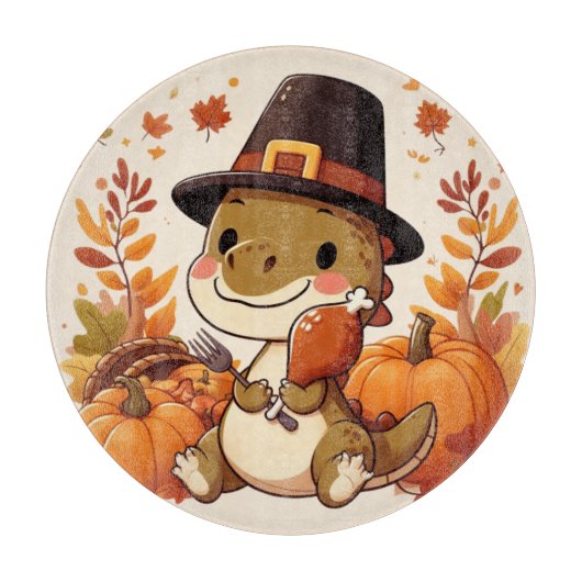 Schattigee Thanksgiving Dinosaurus Snijplank (Voorkant)