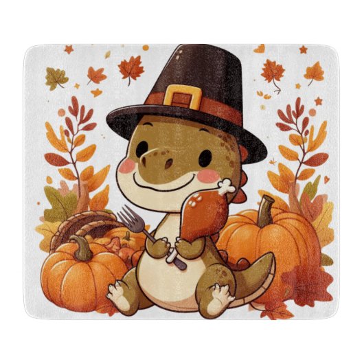 Schattigee Thanksgiving Dinosaurus Snijplank (Voorkant)