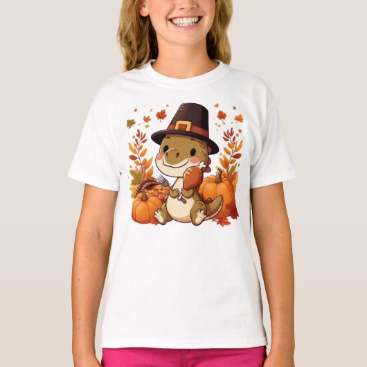 Schattigee Thanksgiving Dinosaurus T-shirt (Voorkant)