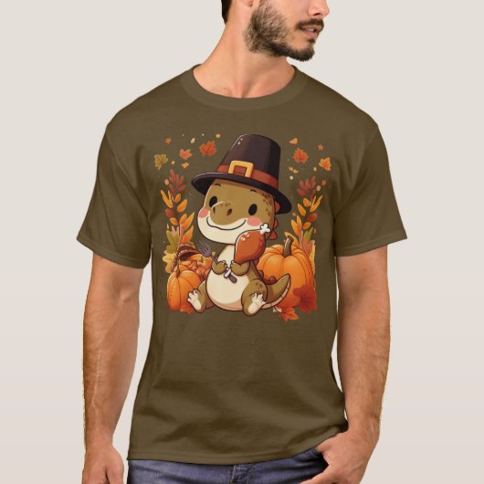 Schattigee Thanksgiving Dinosaurus T-shirt (Voorkant)