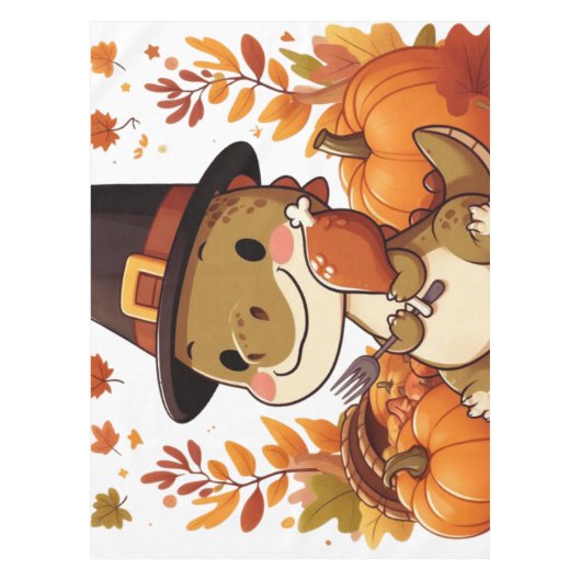 Schattigee Thanksgiving Dinosaurus Tafelkleed (Voorkant)
