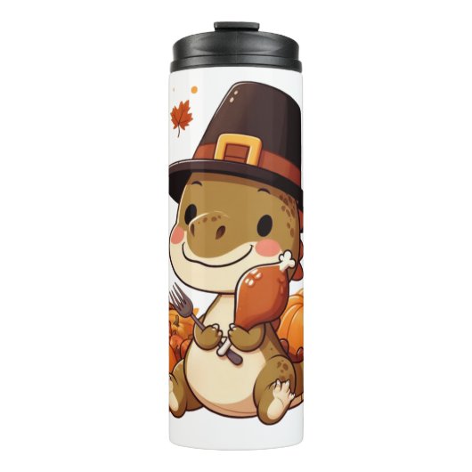 Schattigee Thanksgiving Dinosaurus Thermosbeker (Voorkant)