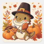 Schattigee Thanksgiving Dinosaurus Vierkante Sticker (Voorkant)