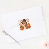 Schattigee Thanksgiving Dinosaurus Vierkante Sticker (Envelop)