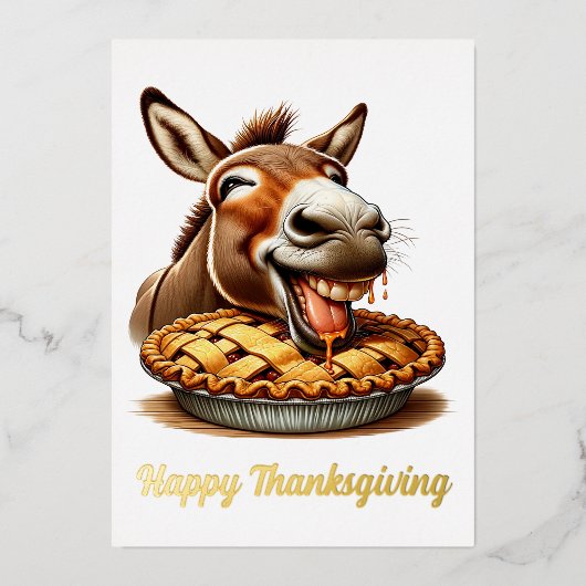 Schattigee Thanksgiving Donkey Folie Feestdagenkaart (Voorkant)