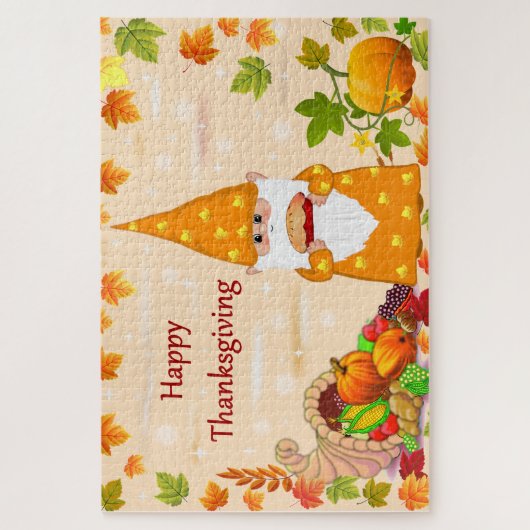 Schattigee Thanksgiving Gnome & Horn of Plenty Legpuzzel (Verticaal)