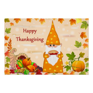 Schattigee Thanksgiving Gnome & Horn of Plenty Perfect Poster