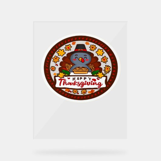 Schattigee Thanksgiving Gnoom met Turkije Illustra Acryl Bord (Voorkant)