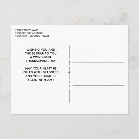 Schattigee Thanksgiving groet op Plaid vakantie Ka Briefkaart (Achterkant)