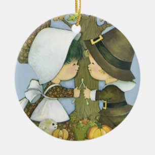Schattigee Thanksgiving Pilgrim wensen Keramisch Ornament