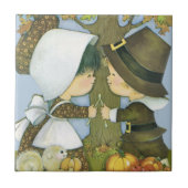 Schattigee Thanksgiving Pilgrim wensen Tegeltje (Voorkant)