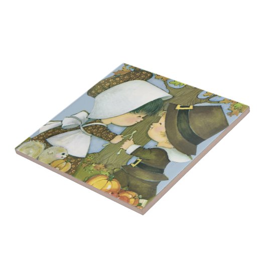 Schattigee Thanksgiving Pilgrim wensen Tegeltje (Zijkant)